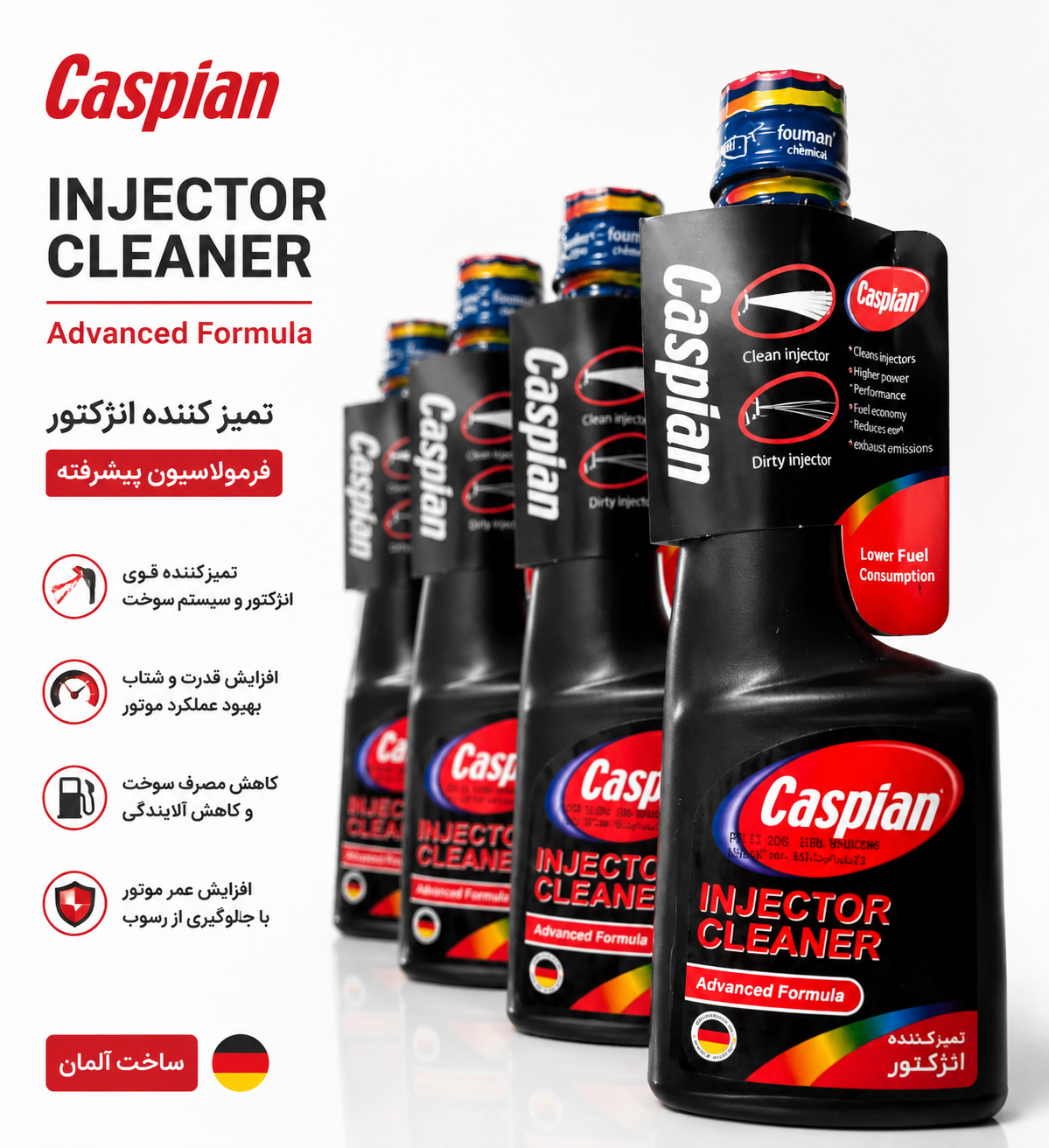 انژکتورشوی کاسپین Caspian Injector Cleaner | مکمل تمیز کننده انژکتور خودرو